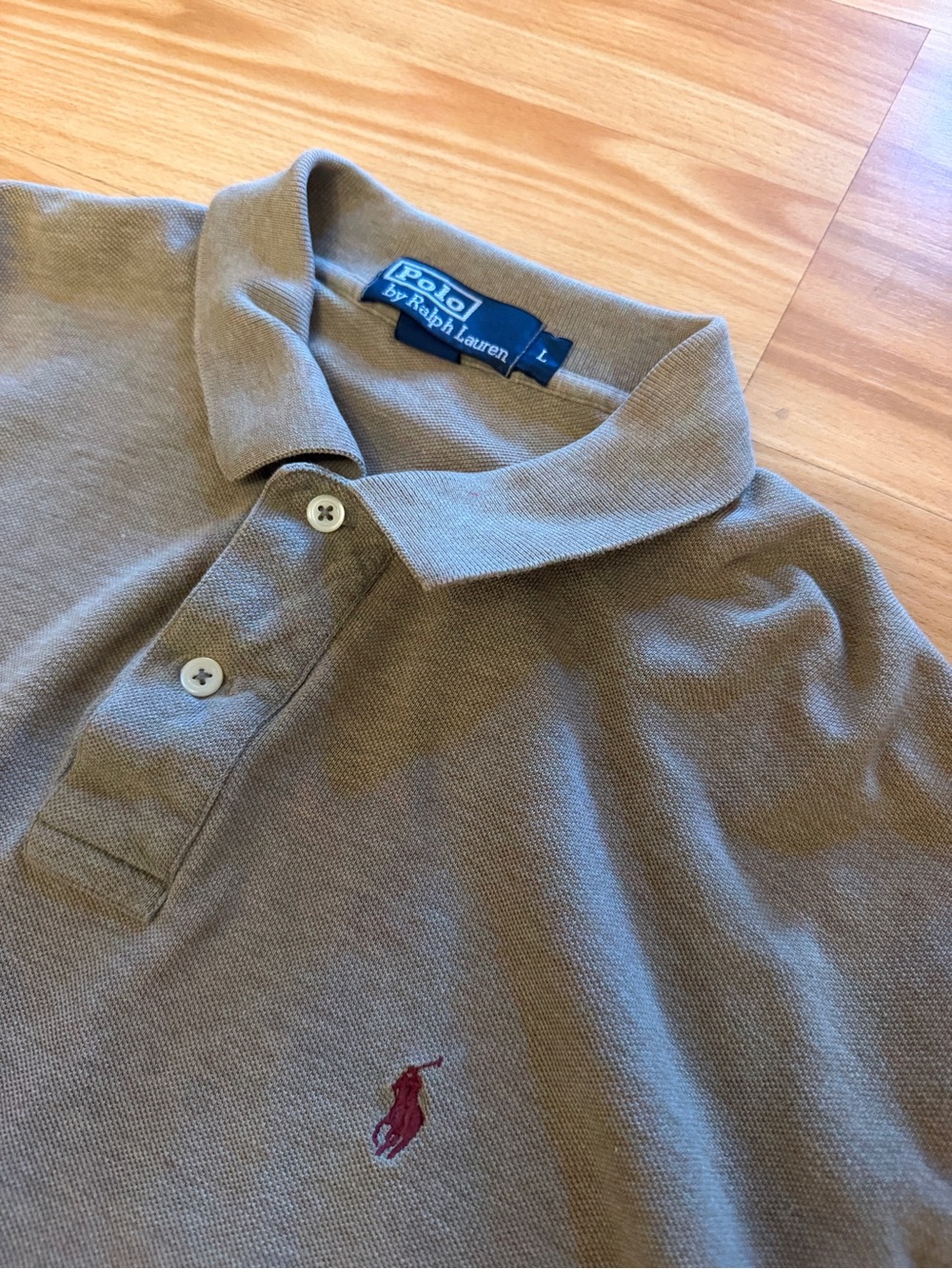 Vintage Polo Ralph Lauren Long Sleeve Polo Shirt Grey Burgundy Pony Mens